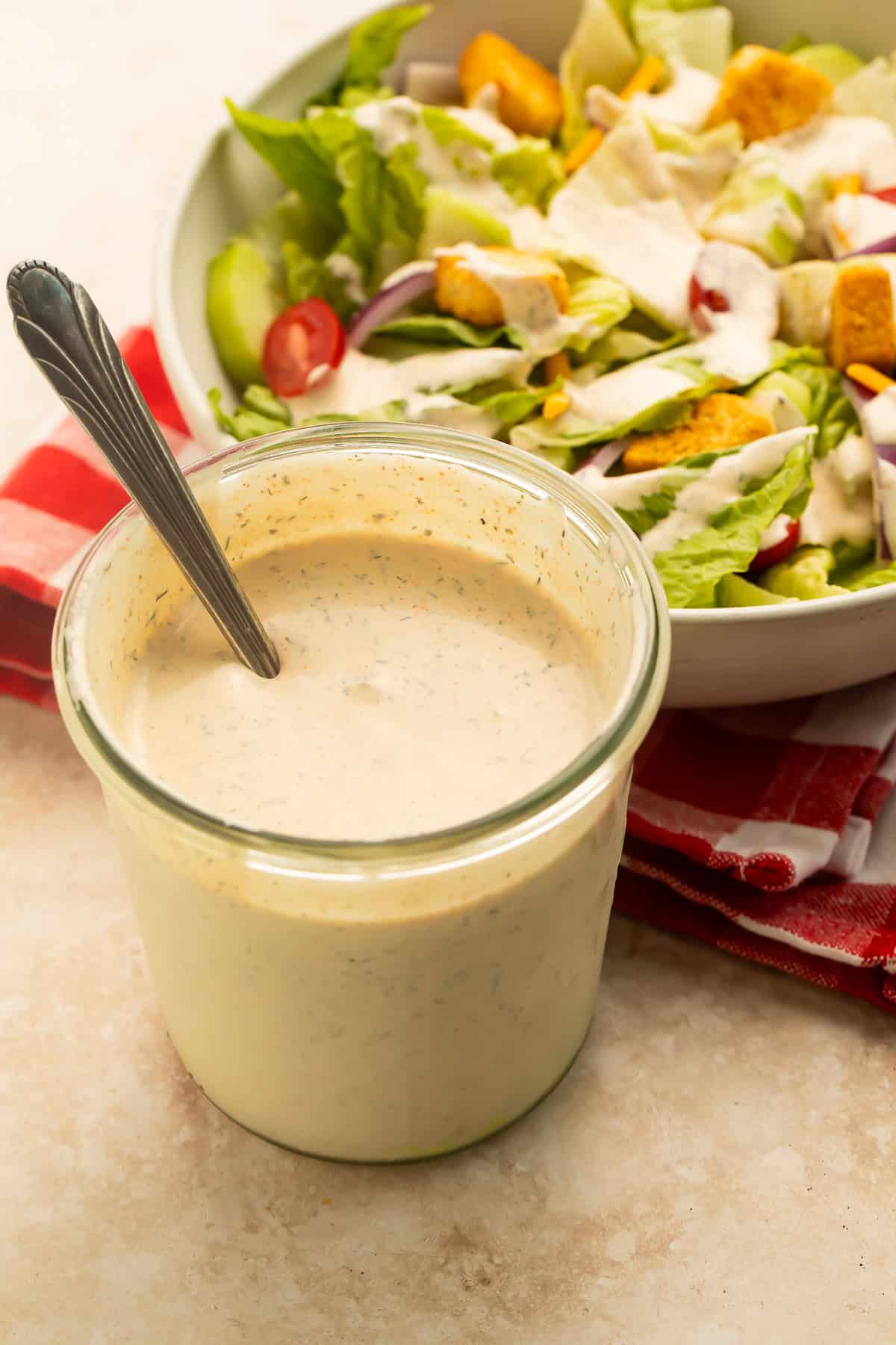 Garden salad topped with creamy Outback ranch dressing