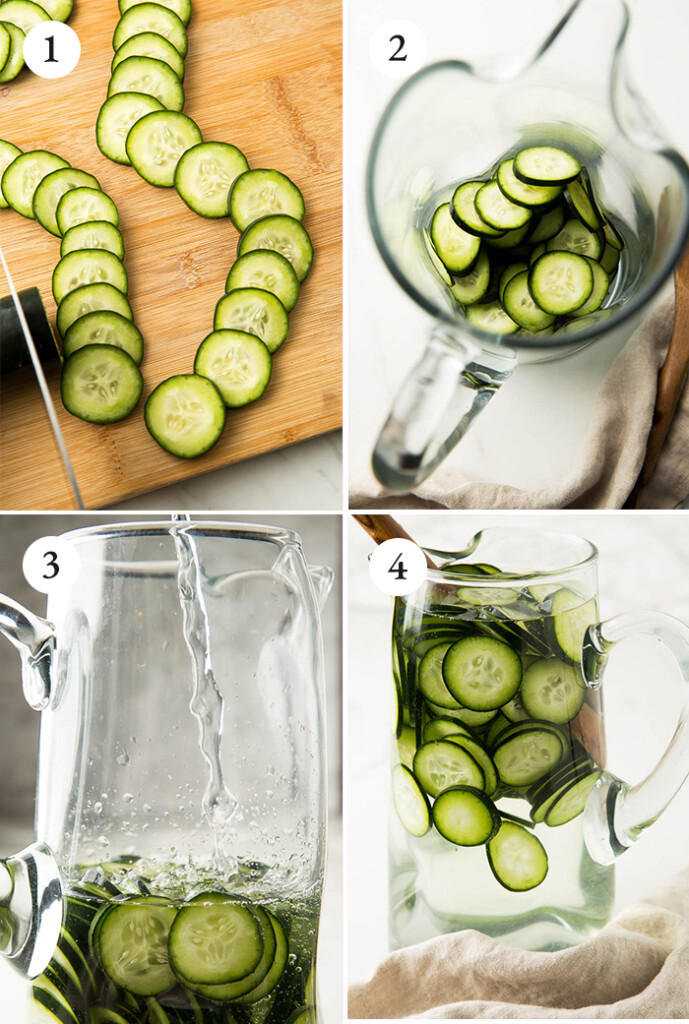 step by step tutorial for cucumber infused water. 