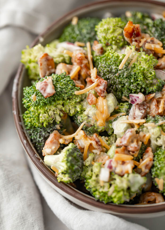Bowl of keto broccoli salad