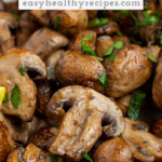 Pin graphic for air fryer mushrooms