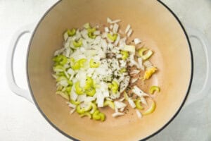Avocado oil, celery, and onion in a large pot