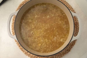 Chicken broth in a large pot