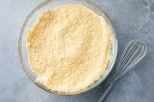 Ingredients for keto flour in a glass mixing bowl