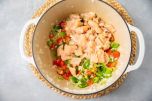 Raw chicken and veggies for gumbo
