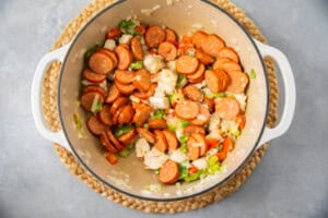 Veggies and andouille for gumbo