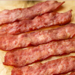 Pinterest graphic for turkey bacon in the oven