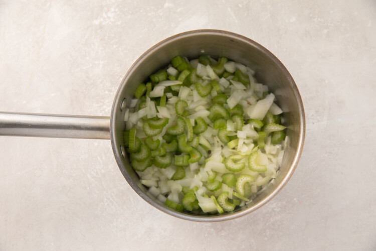 Celery and onion in a medium saucepan
