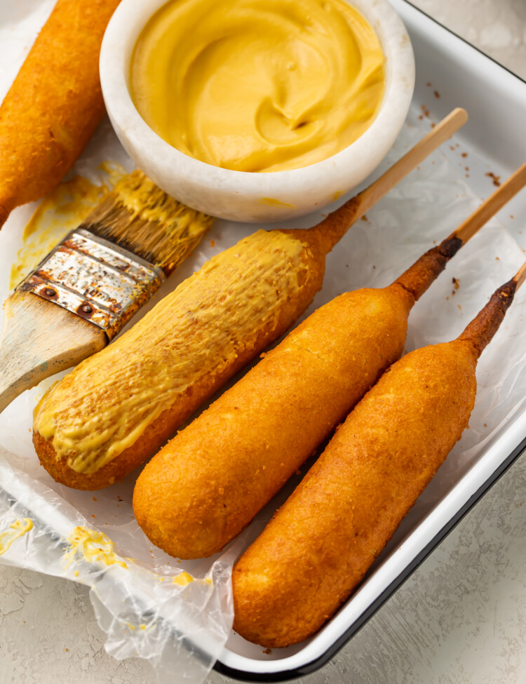 Air fryer corn dogs with mustard