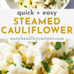 Pin graphic for steamed cauliflower