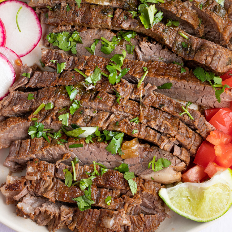 Instant Pot carne asada on a white plate