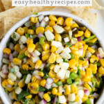 Pin graphic for roasted chili corn salsa