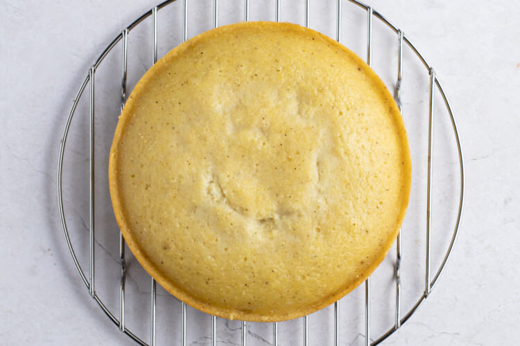 Instant Pot cornbread cooling on a wire rack