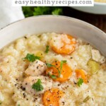 Pin graphic for Instant Pot chicken and rice soup