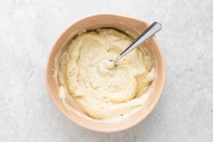 mashed potatoes in a bowl with dehydrated potatoes