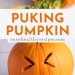 Pin graphic for puking pumpkin