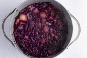 Red cabbage soup in large pot