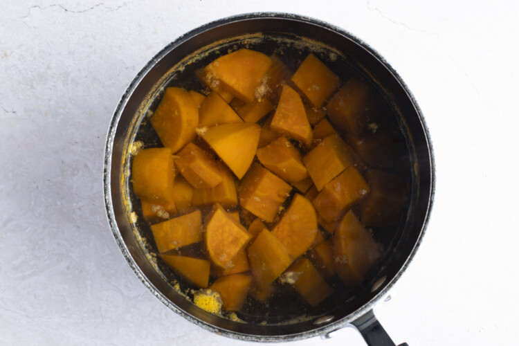 Sweet potatoes in large pot