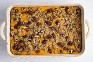 Baked sweet potato pudding in baking dish
