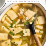 Pin graphic for turkey and dumplings