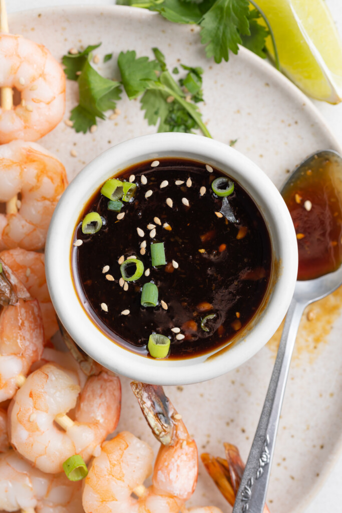 keto teriyaki sauce in a dish with shrimp on the side