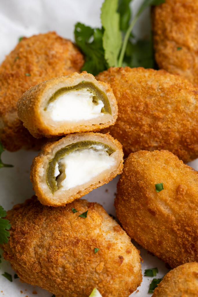 close-up image of frozen jalapeno poppers from the air fryer
