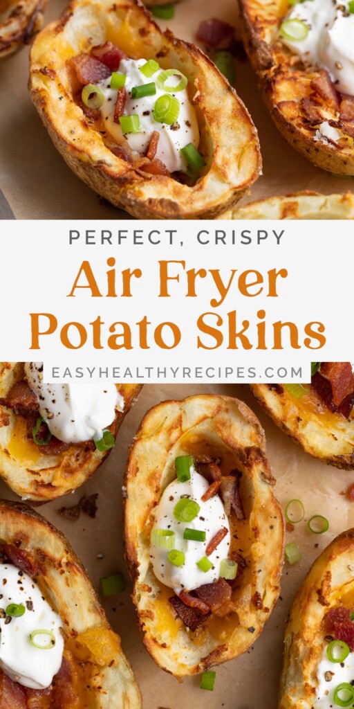 Pin graphic for air fryer potato skins