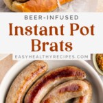 Pin graphic for Instant Pot brats.