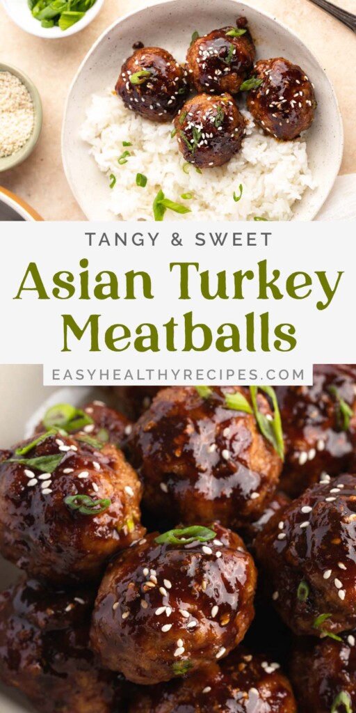 Pin graphic for Asian turkey meatballs.