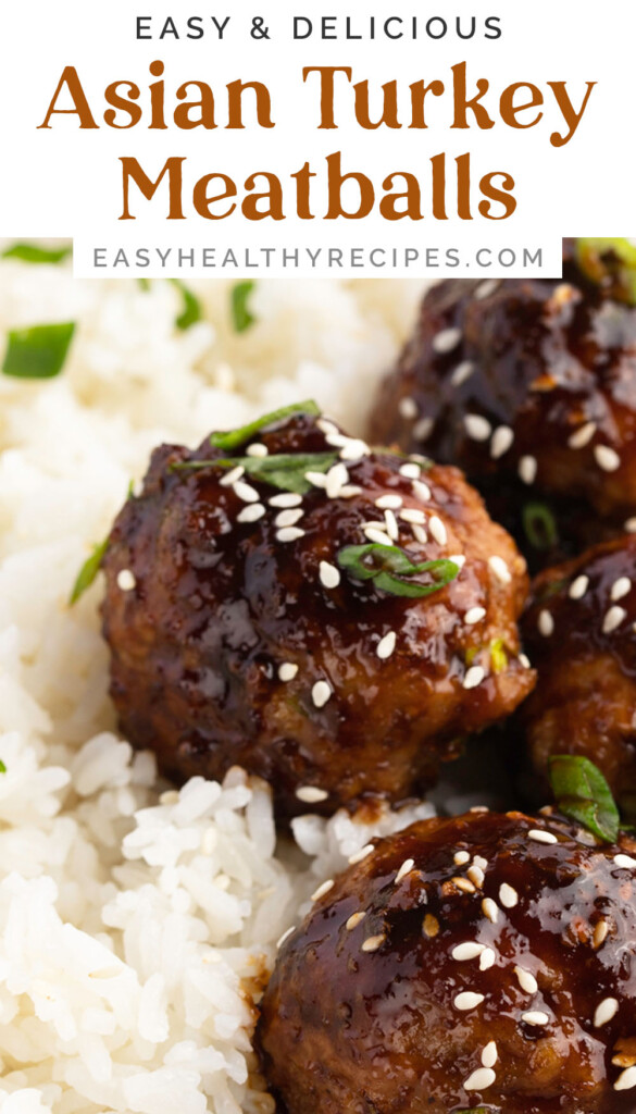Pin graphic for Asian turkey meatballs.