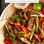 Pin graphic for beef with oyster sauce.