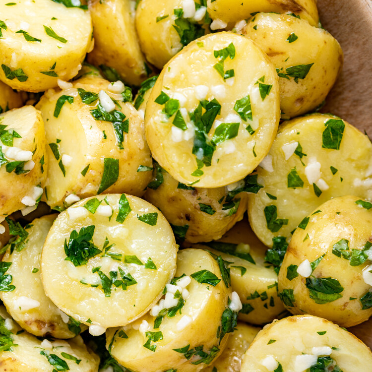 Square image for garlic butter parsley potatoes.