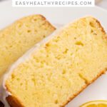 Pin graphic for gluten free lemon cake.
