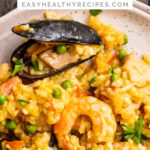 Pin graphic for Instant Pot paella.