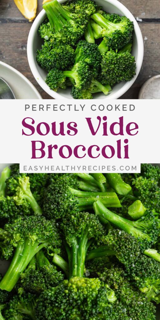 Pin graphic for sous vide broccoli.