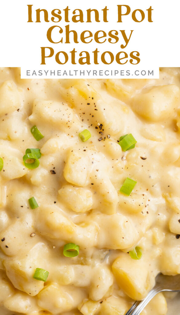 Pin graphic for Instant Pot cheesy potatoes.