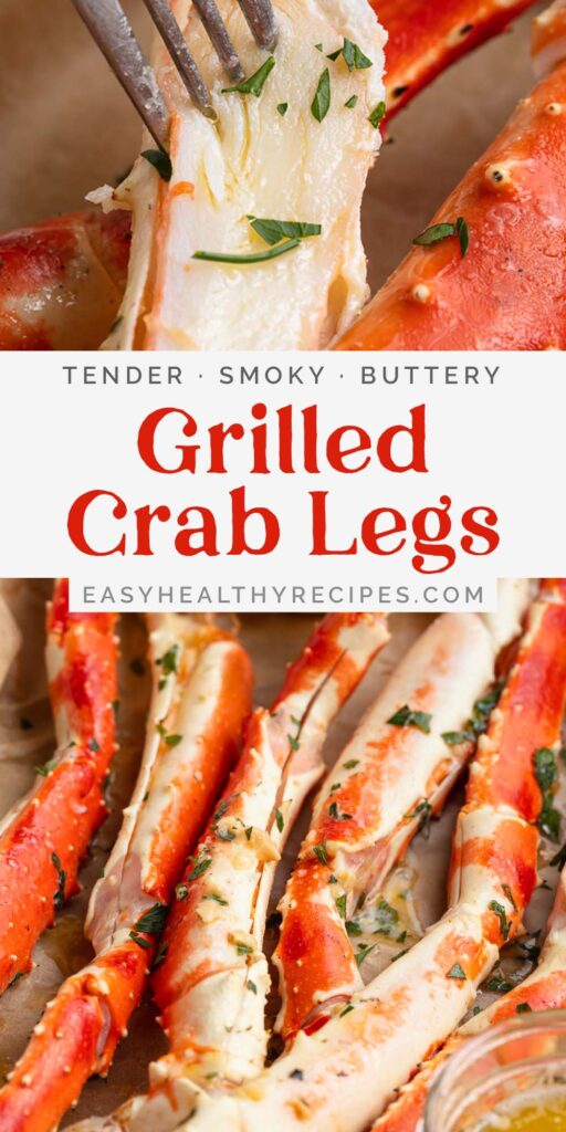 Pin graphic for grilled crab legs.
