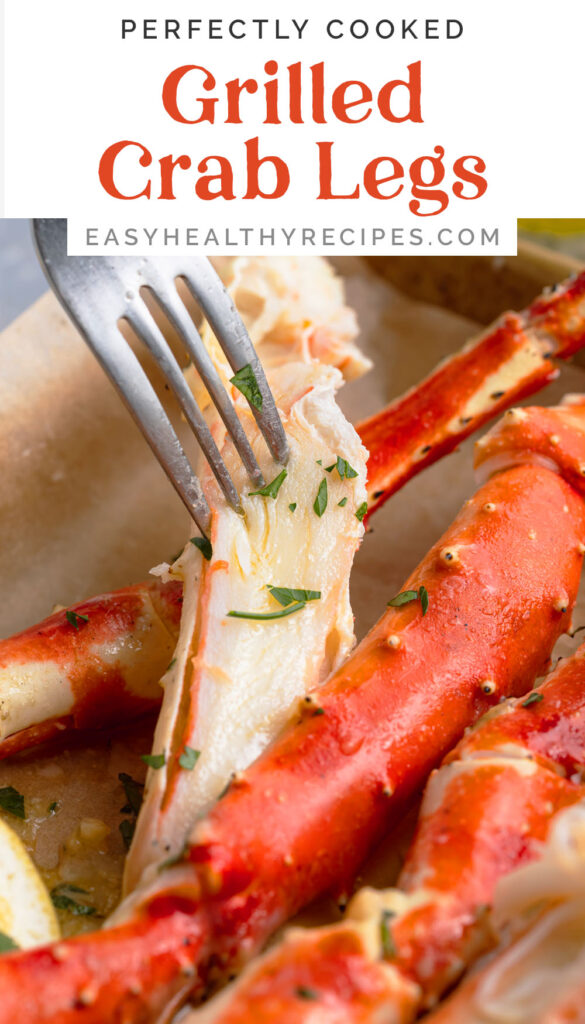 Pin graphic for grilled crab legs.
