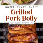 Pin graphic for grilled pork belly.