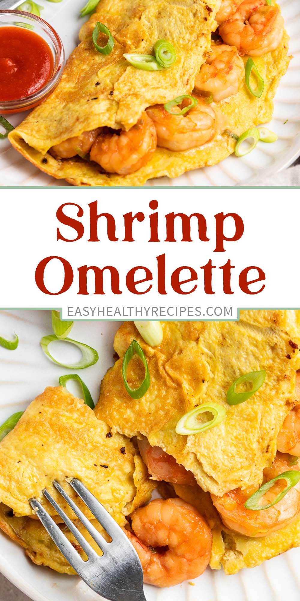 Pin graphic for shrimp omelette.