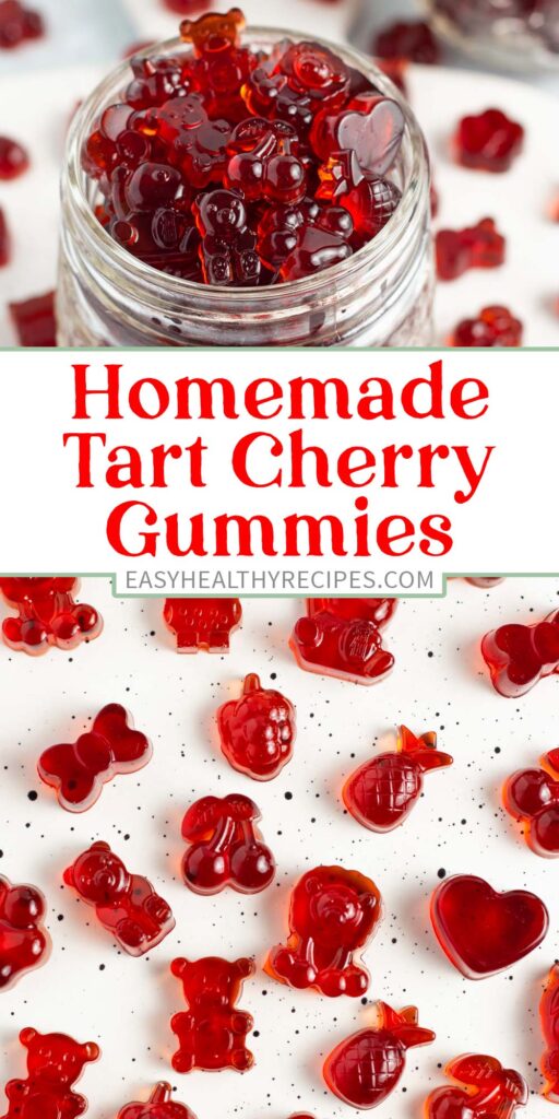 Pin graphic for tart cherry gummies.
