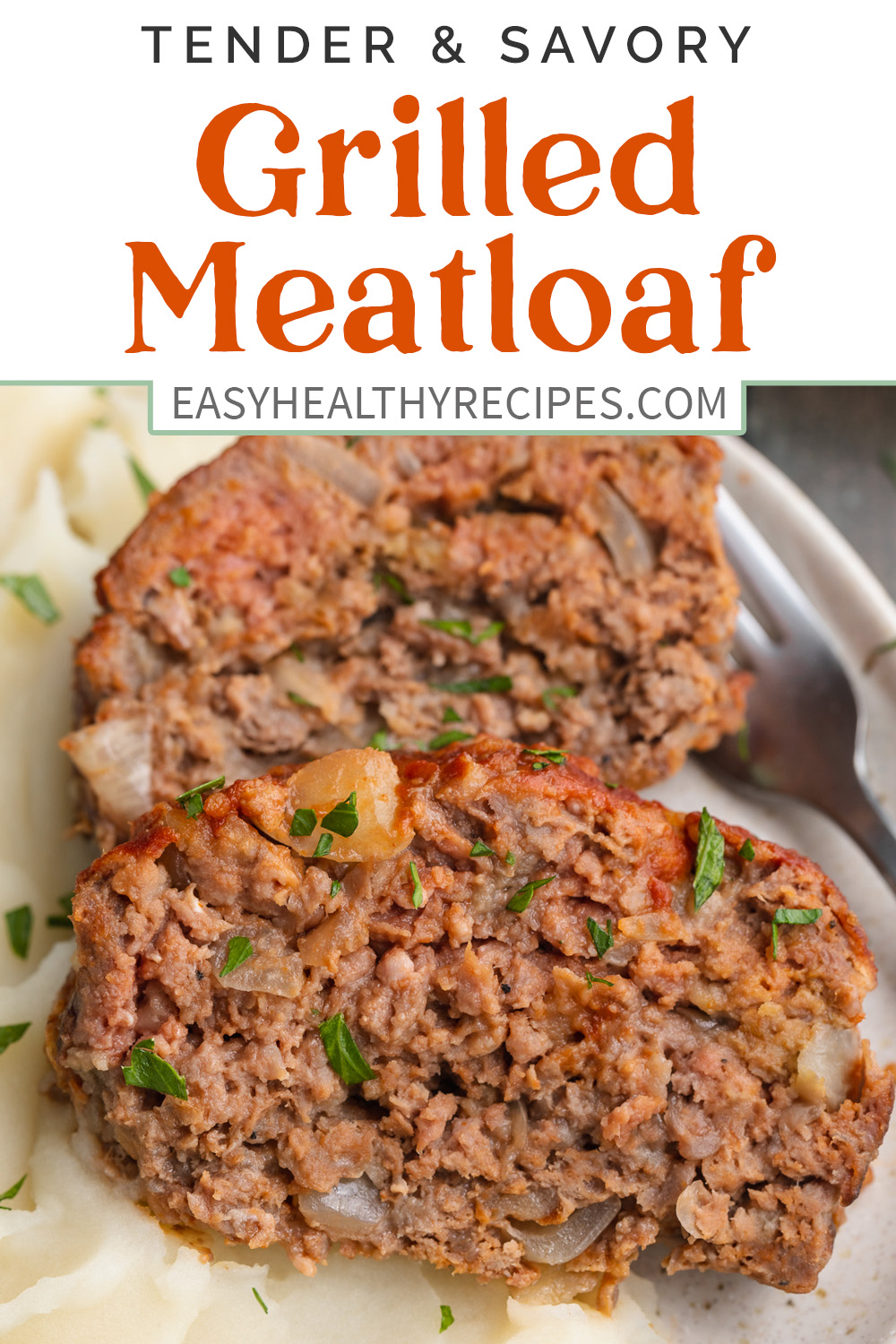 Pin graphic for grilled meatloaf.