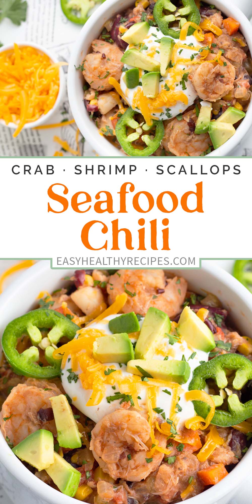Pin graphic for seafood chili.
