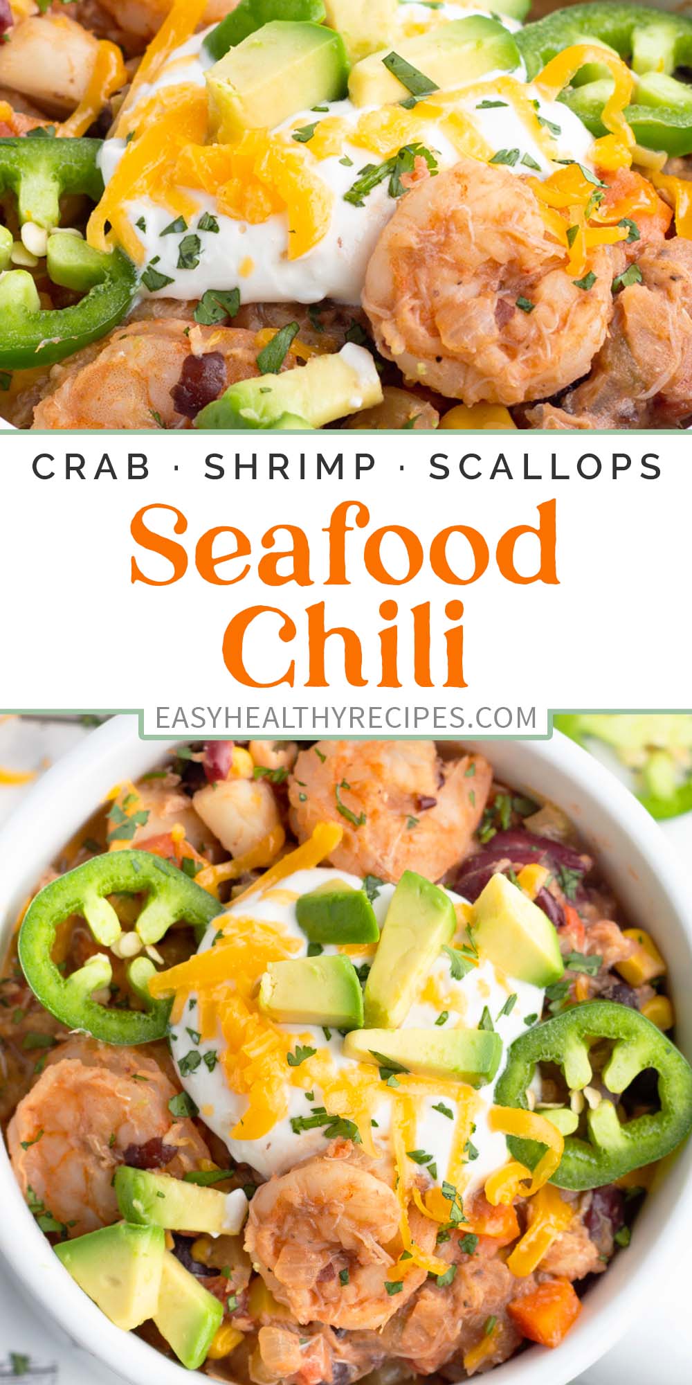Pin graphic for seafood chili.