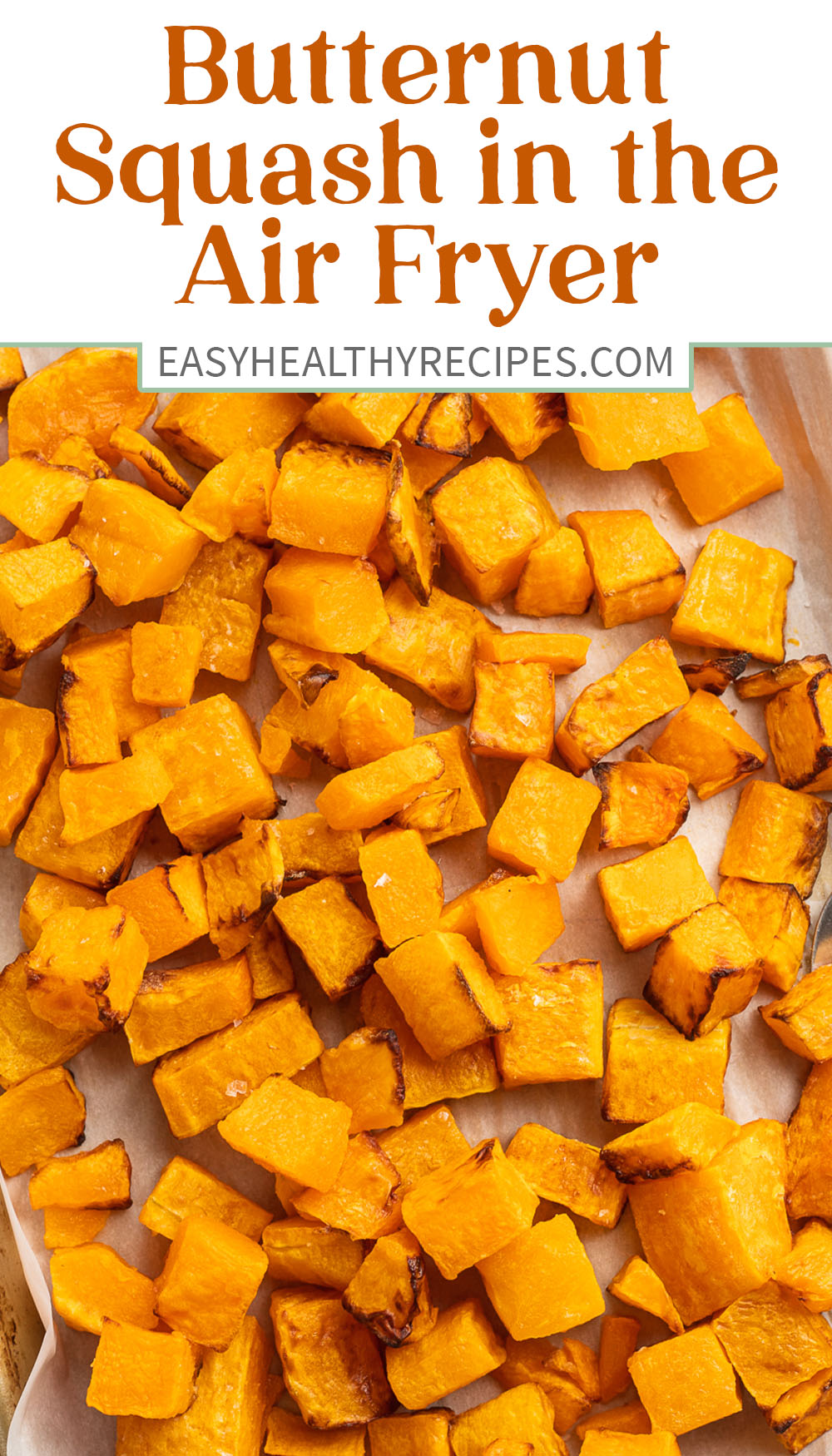 Pin graphic for air fryer butternut squash.