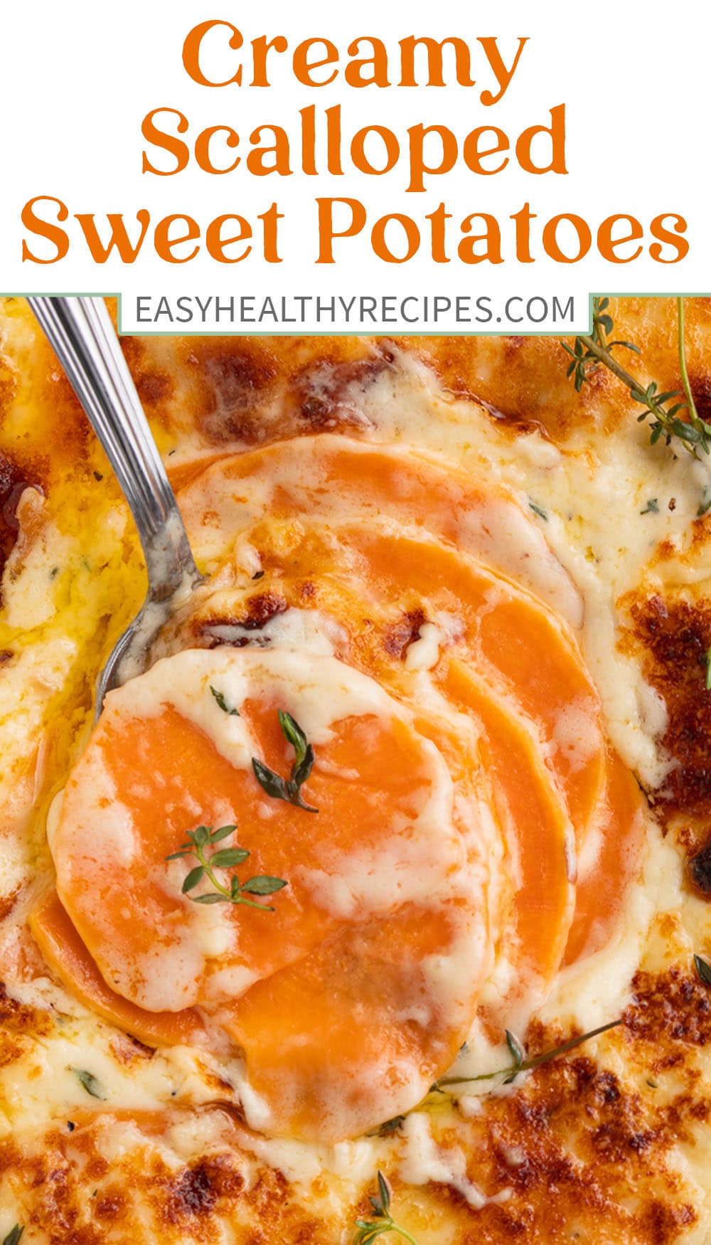 Pin graphic for scalloped sweet potatoes.