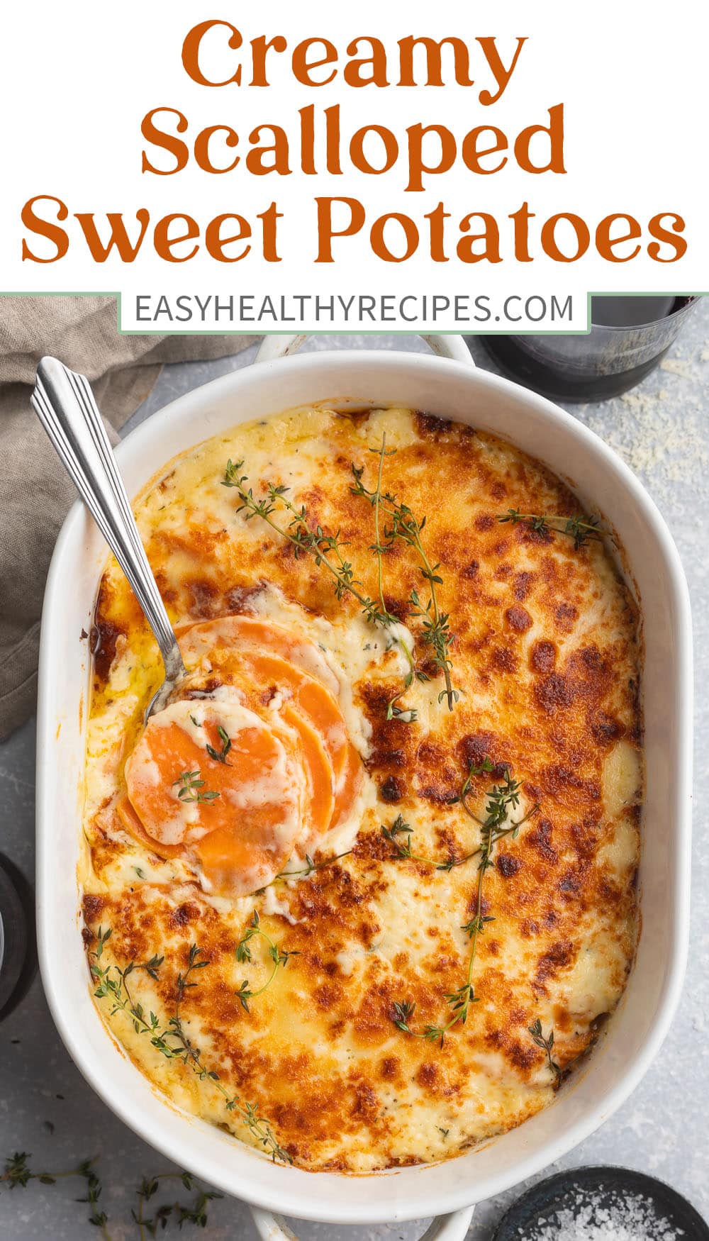 Pin graphic for scalloped sweet potatoes.