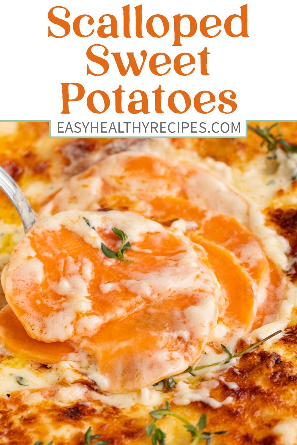 Pin graphic for scalloped sweet potatoes.