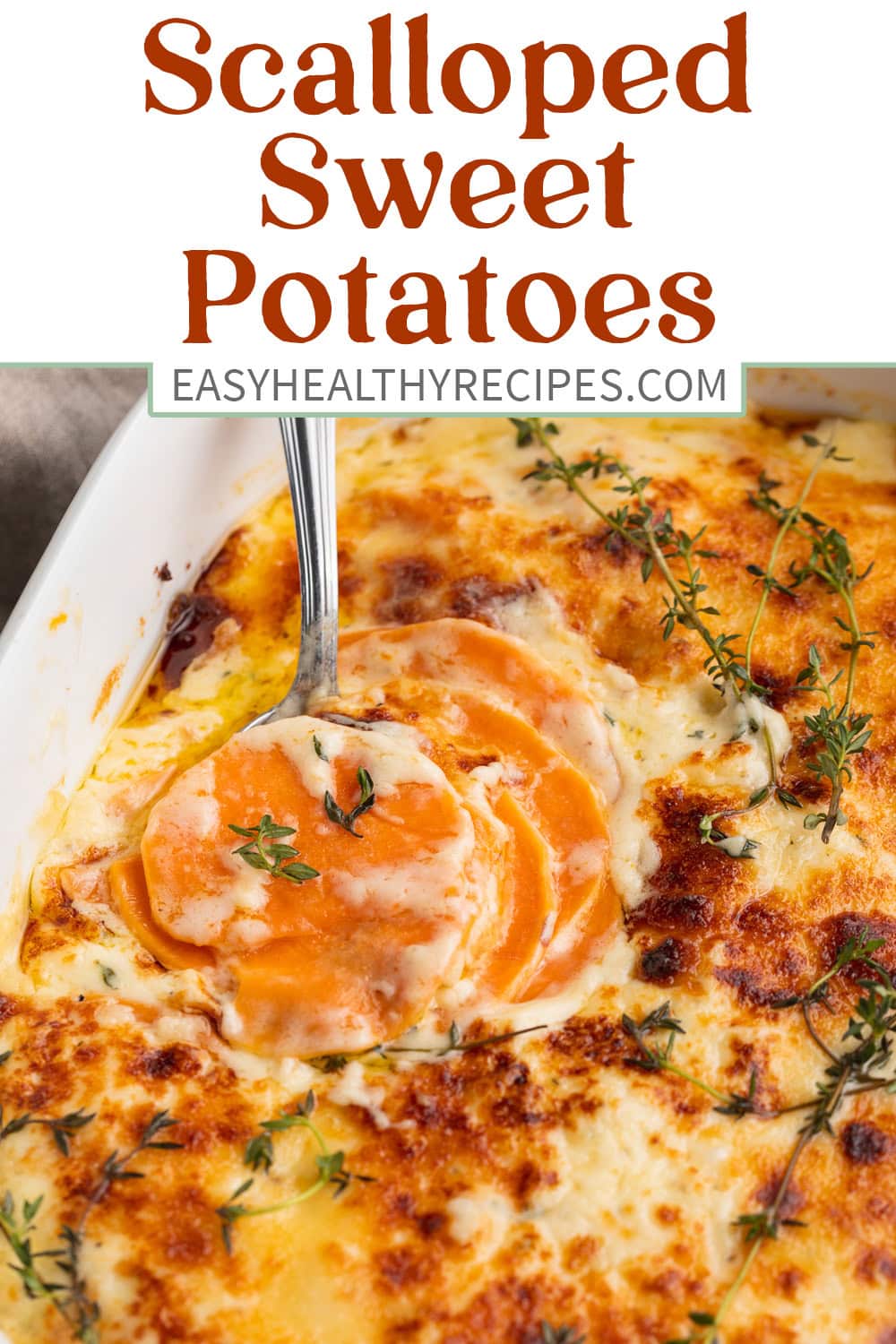 Pin graphic for scalloped sweet potatoes.