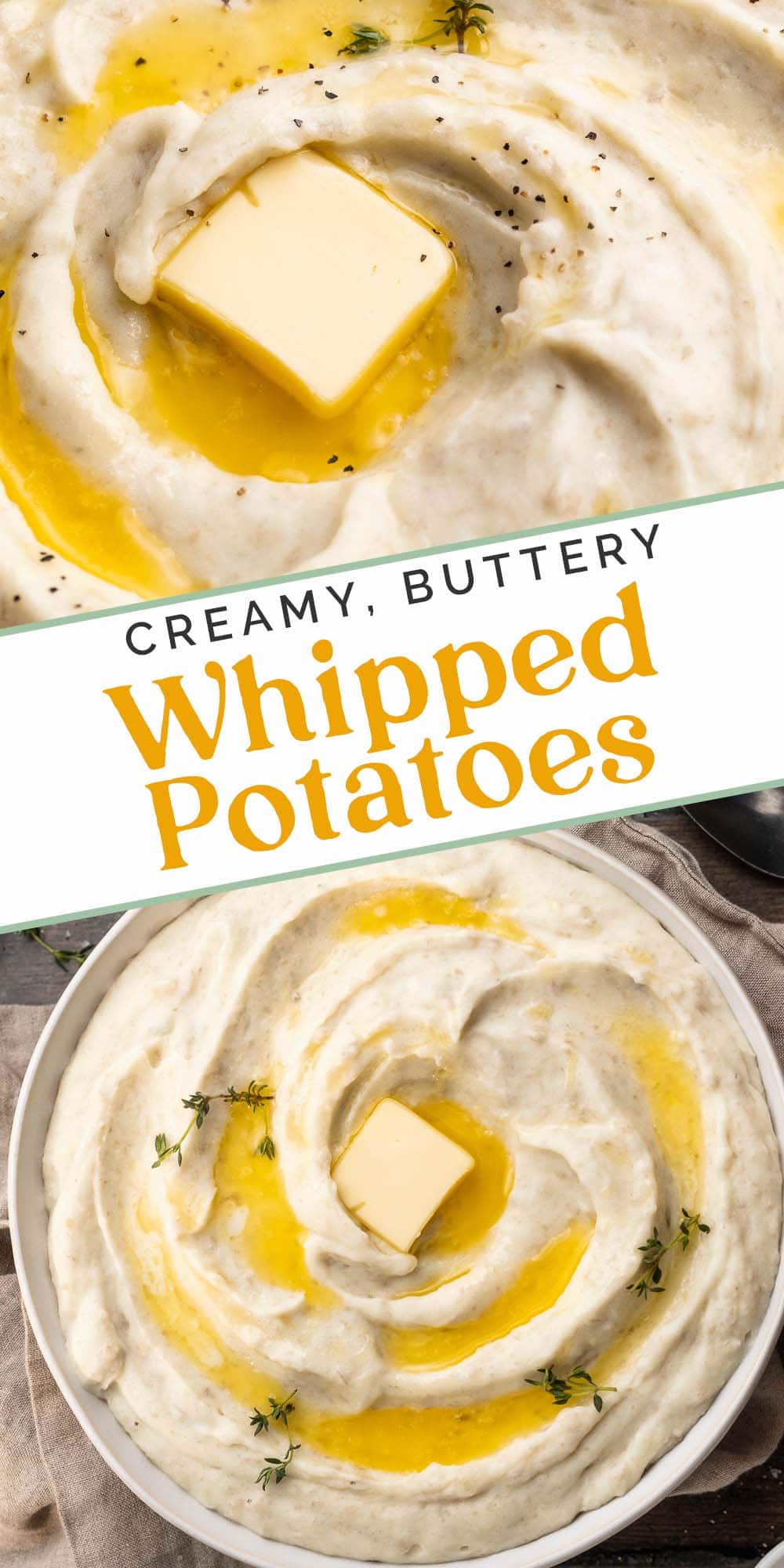 Pin graphic for whipped potatoes.