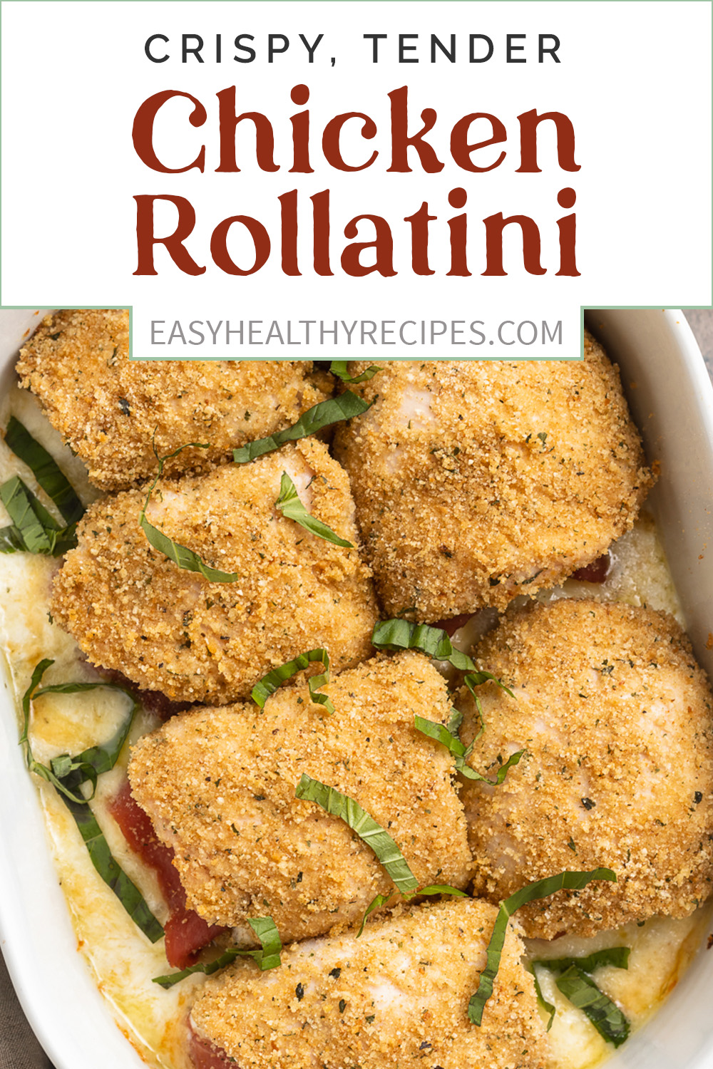 Pin graphic for chicken rollatini.